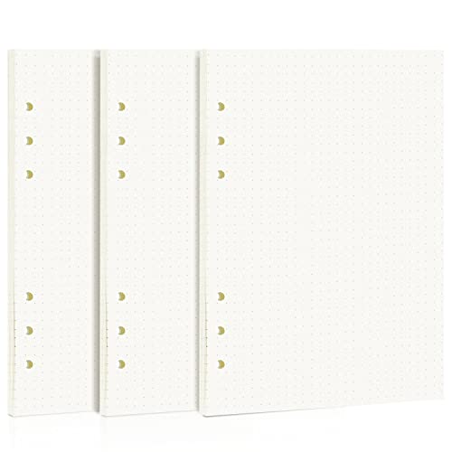 A5 Nachfüllpapier, 3 Pack Nachfüllbar Notizpapier, Gepunktet, 6 Löcher Refill Leeres Papier, Ordnerfüllpapier 135 Blatt 270 Seiten für 6-Ring-Portfolio, A5 Ordner Notizen Organizer Planer