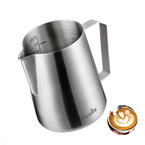 Milchkännchen Edelstahl 600ml, Barista Milchschaumkännchen, Kaffee Creamer Milch Aufschäumer Kännchen Tasse mit Messung Mark, Milch Aufschäumen für Cappuccino und Latté