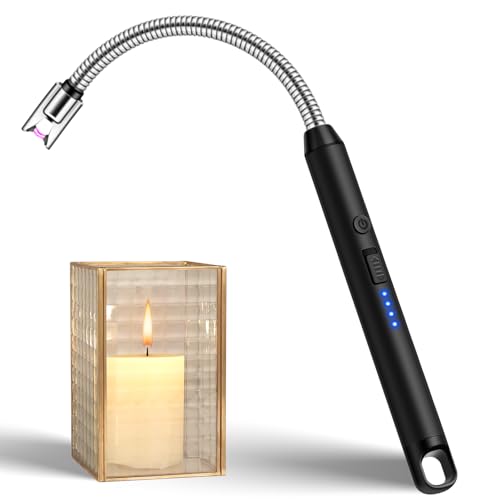 LcFun Stabfeuerzeug, Lichtbogen Feuerzeug Elektrisch, Elektrisches Feuerzeug Lang Winddicht USB Feuerzeuge für Küche Camping Feuerwerk (Schwarz)