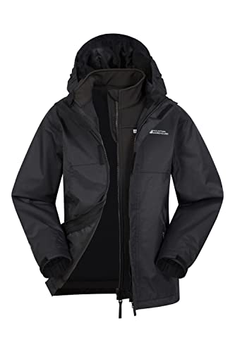 Mountain Warehouse Bracken Wasserfeste 3 in 1 Kinder Winterjacke - Warmer Fleecejacke, Regenjacke, Jungen, Mädchen, Doppeljacke, Übergangsjacke, Winter Schwarz Kinder 140 DE (9-10 Jahre)