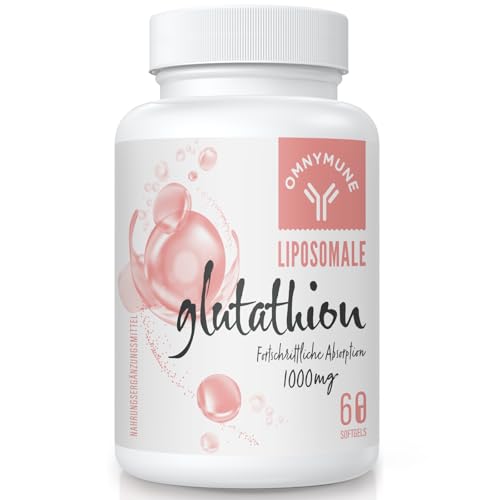 Liposomales Glutathion 1000 mg pro Portion – Reduziertes Glutathion Softgels mit Vitamin C, glutenfrei, gentechnikfrei, verbesserte Absorption, 60 Kapseln