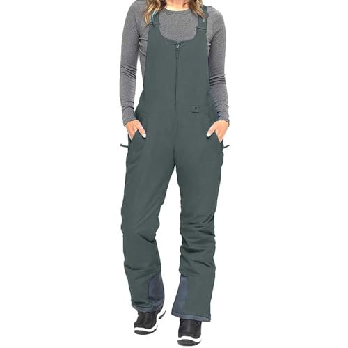 Herren Wasserdicht Ski Latzhose Fleece Gefüttert Isolierte Snowboardhose Winddicht Atmungsaktiv Winter Skihose Outdoor Thermo Schneesicher Schneehose mit Verstellbaren Trägern, Z1-Grau 1, L