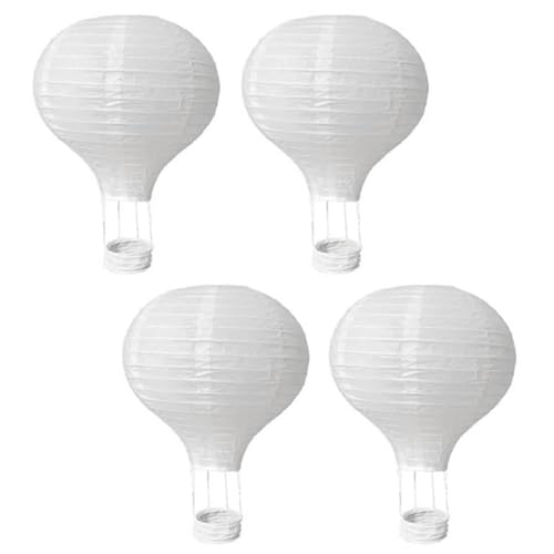 4 Stück Heißluftballon Papierlampion, Weiß Papier Laterne Dekorative, eiß Classic Bamboo Style für Hochzeit Feier Geburtstag Party (10", 20 cm)