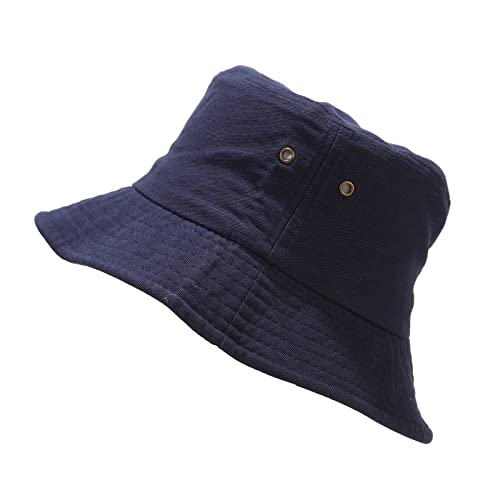 Generisch Hut Herren Sommer Bucket Hat Unisex Reine Baumwolle & Denim UPF 50 Packbarer Sommer-Reise-Strand-Sonnenhut Sonnenschutz Kinder (Navy, M)