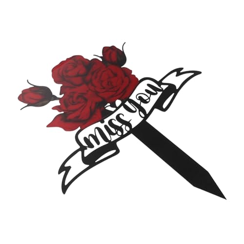 GRIRIW Gedenkpfahl Für Haustiere: Große Friedhofsdekorationen Für Das Grab „Miss You“, Gedenkgrabmarkierungen Aus Metall, Gedenkpfahlmarkierungen Für Den Menschlichen Friedhof, Rot