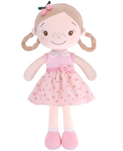 GAGAKU Weiche Stoffpuppe 40cm Schutzengel Puppen, Taufgeschenk für Baby Mädchen Kuscheltier Glücksbringer für Kinder im Alter von 3-5 Jahren-Kirschmädchen