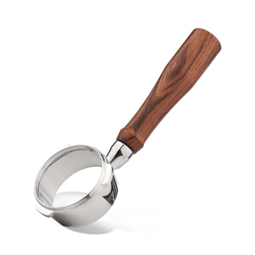 58 mm bodenloser Portafilter, 3 Ohren Edelstahl Espresso Portafilter Kaffee, Holzhandle Portafilter für manuelle Steuerung und Reinigung für Barsetto BA101 BA102 Calph bequem (Cuibourtia material)