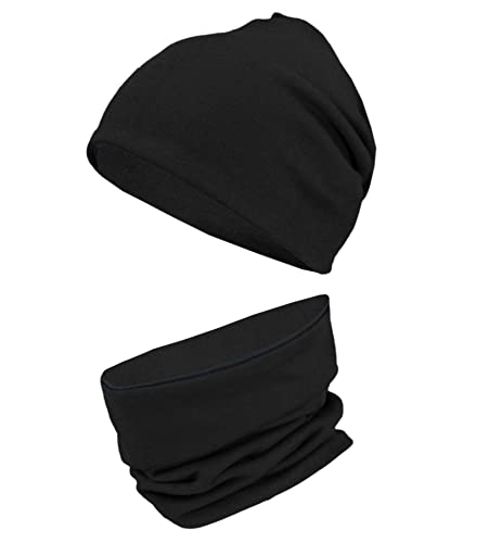 TupTam Unisex Kinder Beanie Mütze Schlauchschal Set, Farbe: Schwarz, Größe: 56-58