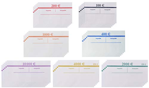 Set für EURO Banderolen 5x jede Sorte 20er Füllmenge (=35 Stück) (5€,10€,20€,50€,100€,200€,500€) EUR Geldbanderole Geldscheinbündel Banknotenaufbewahrung
