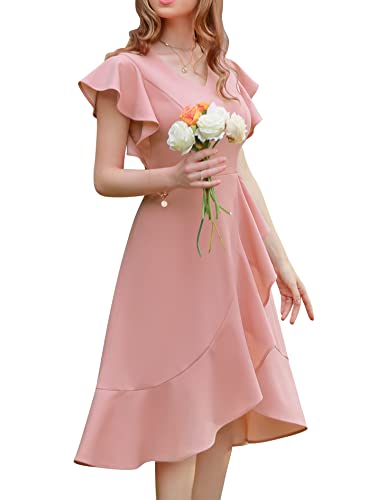 Berylove Cocktailkleid Damen Elegant für Hochzeit Festliche Kleider für Damen Abendkleider Elegant für Hochzeit Lang 7059 Blush L