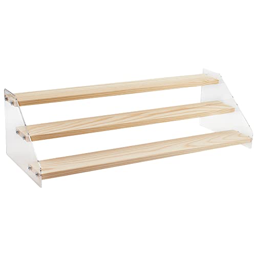 nbeads 3-Stufen Acryl Displayständer, Holz Display Ständer Mit Ständer Transparentes Display Regal Parfüm Modellständer für Handwerksausstellungen Aufbewahrung Anzeige Sammlung, 40.3x16x11.5cm