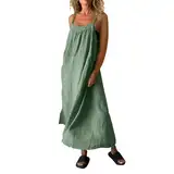 Sommerkleid Damen Casual Leinen Kleider Träger Rückenfreies Kleider Ärmellos Freizeitkleid Strandkleider Boho Langes Kleid Baumwolle Leinenkleider Trägerkleid Lang Einfarbig A-Linie Kleid Große Größe