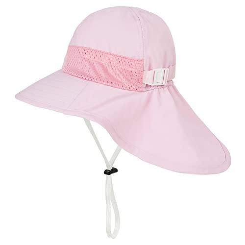 Durio Sonnenhut Baby Sonnenhut Kinder mit Nackenschutz Verstellbarer Faltbare Sommerhut Hut Atmungsaktiv UV-Schutz Rosa 2-6Jahre (Tag Size M)