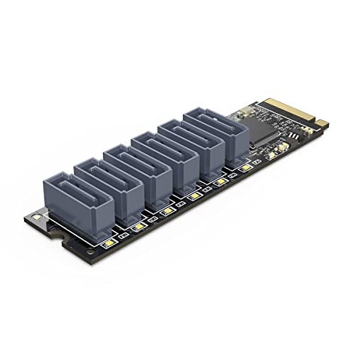 ORICO M.2 PCIe M-Key auf 6 x SATA Adapterkarte, SSD Riser Karte bis 6 Gbit/s Unterstützung RAID für Desktop,Linux,Windows- PM2TS6