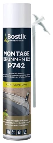 BOSTIK P742 Montage Brunnen B2 - Einkomponentiger Polyurethanschaum, Für Schachtringe und Rohrelemente, Wasserdicht Bis 5 m Wassersäule, Wasserfest und Verrotungsbeständig, 750ml