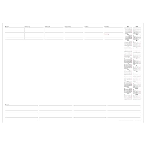 Papier-Schreibtischunterlage mit 2-Jahres-Kalender 2024/2025 | DIN A2 | 30 Blatt zum Abreißen | inkl. Wochenplan und Notizen