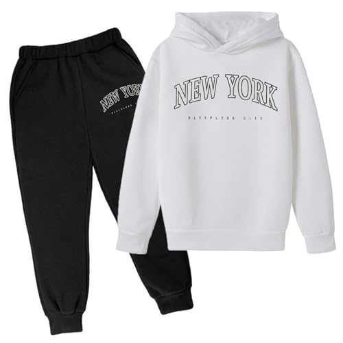 Trainingsanzug Kinder Brief Druck Jogginganzug für Jungen und Mädchen Herbst Winter Sportanzug Kinder Hoodie und Hose Set Langarm Kapuzenpullover Sweathose 3-14 Jahre, Geschenke für Teenger