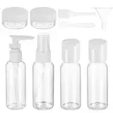 AUXSOUL 9 Stücke Reise Flaschen Set, 50ML Auslaufsichere Reise Container, Leak Proof Reiseflaschen, Nachfüllbare Leere Reiseflaschen für Kosmetik Flugzeug (Transparent)