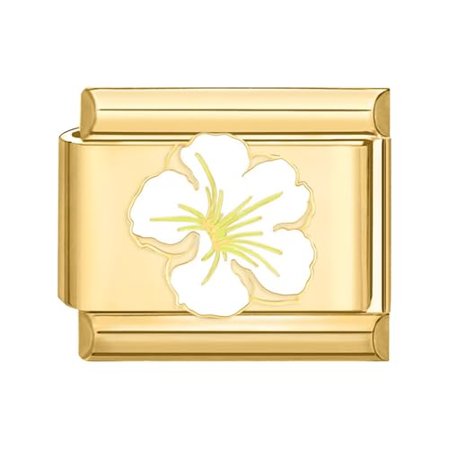 papasgix Italian Charms Gold Module für 9mm Italian Charm Bracelet DIY Diamant Italian Style Charms für Damen Abnehmbar Italienisches Charm Armband Mädchen Junge Geschenk white flower
