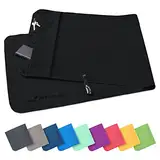 Fit-Flip Fitness Handtuch aus Mikrofaser - mit Magnet und Reißverschluss Tasche - Fitnesshandtuch für Sport und Gym - Kompakt & Schnelltrocknend - Sporthandtuch Fitnessstudio - Schwarz - 130x48cm