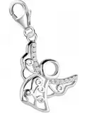 Goldene Hufeisen Engel Charm-Anhänger 925 Sterling-Silber Zirkonia Kristallsteine, Karabinerverschluss, für Armbänder, Bettelarmbänder