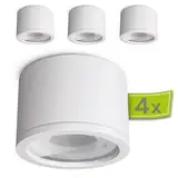 linovum NUHA 4er Pack Aufbauleuchte IP44 weiß rund 230V mit Fassung für GX53-4x flache Badezimmer Spots Decke Ø 90 mm rostfrei