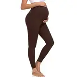 ACTINPUT Umstandsleggings Damen Blickdicht High Waist Umstandshose Elastisch Schwangerschaftsleggings Umstandsmode Leggings for Schwangerschaft(Braun,M)