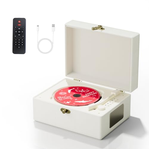 Yintiny Wiederaufladbarer CD-Player aus Leder mit Lautsprechern; Bluetooth-Sender; Festival-Geschenk; BGM-Player für Heimdekoration