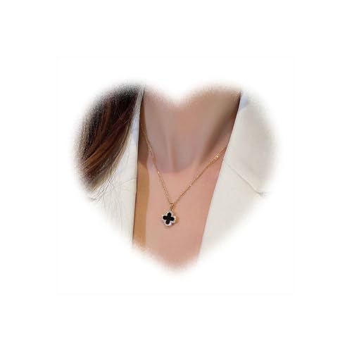 W WEILIRIAN Boho Vier blättriges Kleeblatt Anhänger Halskette für Teenager Mädchen Schwarze Klee Halskette Choker Kristall Klee Kette Halskette Schmuck für Frauen Geschenke