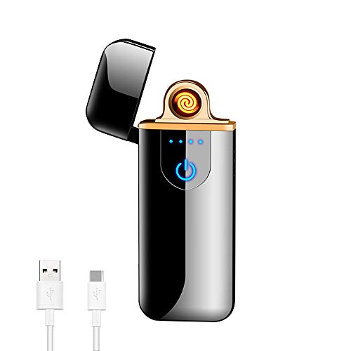 Deluisho Elektronisches Feuerzeug, Lichtbogenfeuerzeug, USB-Aufladung/Winddicht/Langlebiges Touch-Feuerzeug, Taschen-Zigarettenanzünder (Schwarz)
