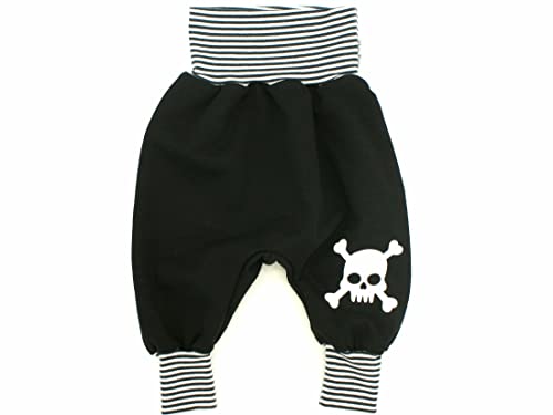 Kleine Könige Pumphose Baby Sweathose Jungen · Modell Totenkopf Skully Boy, schwarz-weiß · Ökotex 100 Zertifiziert · Größe 86/92