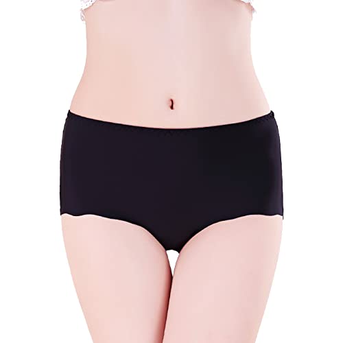 Nahtlose Damen-Slips aus Eisseide mit mittlerer hoher Taille in Übergröße Wäschegummi Unterwäsche 10 Mm (Black, M)