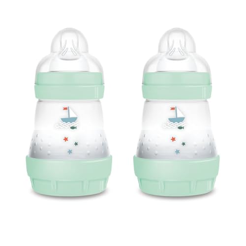 MAM Easy Start Anticolica Babyflasche im 2er Set, mit SkinSoftTM Silikon-Sauger, 0+ Monate, 160 ml, hellblau