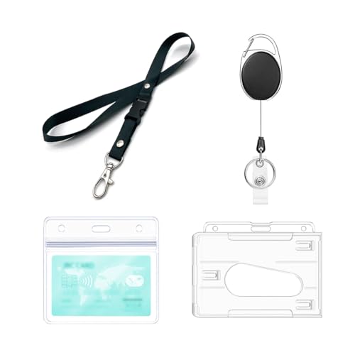 Einziehbarer Schlüsselband, 1 Set beinhaltet – Lanyard mit kartenhülle, Ausweishalter, Rollenclip, Durchsichtige Ausweishalter und Wasserdichte Ausweishüllen, für Ausweisclip, Kreditkarten (1 Set)