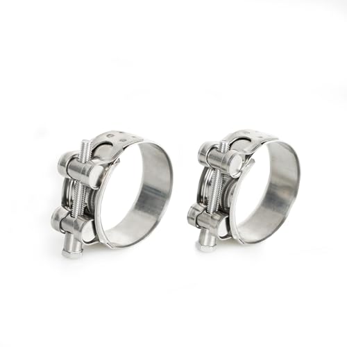 Motorrad Auspuff Schellen 2 Stück, Auspuffschelle Edelstahl Rohrverbinder, Abgasanlage Universal 20mm Breitbandschellen Auspuffrohr klemme Für Traktoren Wasserrohr Befestigung (2, Ø 44-47mm)