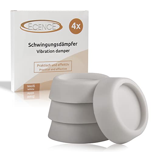 ECENCE Gummi Schwingungsdämpfer Waschmaschine 4 Stück Weiss, Trockner Geschirrspüler, Vibrationsdämpfer, Zubehör, Ersatzteil, Stoßdämpfer, Anti-Rutsch-Füße, Dämpfer Pads