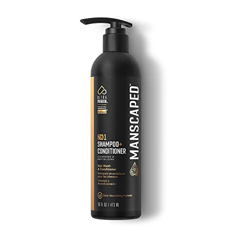 MANSCAPED™ 2 In 1 Shampoo & Conditioner, UltraPremium Formula Infused with Sea Kelp, Coconut Water, Aloe for Nourishing and Hydrating Hair (16 oz Aluminum Bottle)