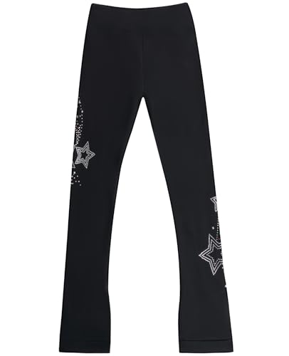 Gogokids Kinder Mädchen Eiskunstlauf Hose, Fleece Thermo Leggings, Ice Skating Glitzer Strass Hosen, Halbe Abdeckung, für Sport Training Ballett Gymnastik Eislaufen