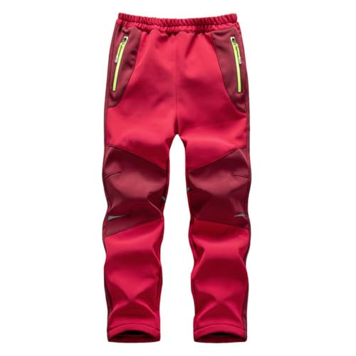 Hpbygstae Kinder Softshell Hosen, wasserdichte Thermal Hosen, Winddichte Jungen Mädchen Outdoor Wandern Freizeit, Hosen Winter Outdoor Hosen, Skihose, Red-3XL