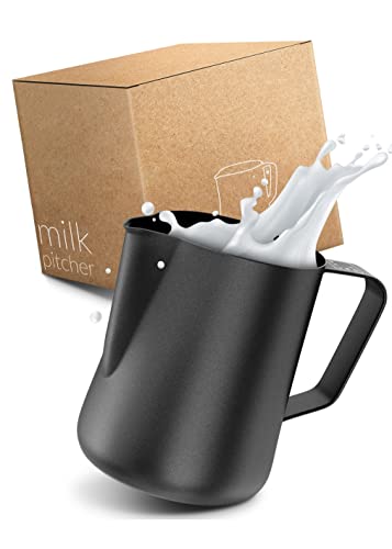 Lambda Coffee Barista Milchkännchen Edelstahl 350ml schwarz-anthrazit I Milchschaumkännchen Milchkanne | Siebträger Zubehör | milk frother