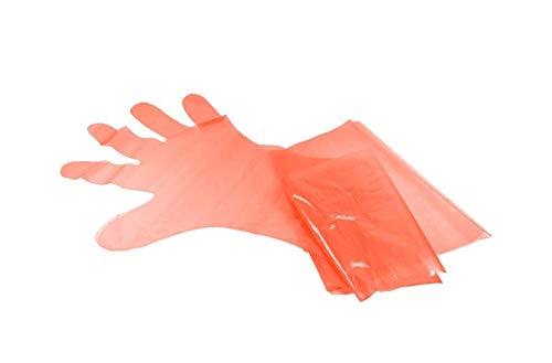 Veterinärhandschuhe extra lange Stulpe 90 cm | 50 Stück | extrem dehnbare Einweghandschuhe - Orange | Ideal für Hygienebereiche - Fleischereien, Reiningungsarbeiten, Veterinäre uvm. | latexfrei