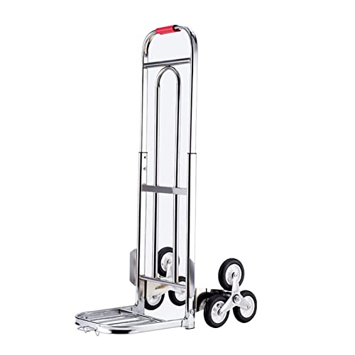 Hua Handhubwagen, zusammenklappbar, tragbar, Handwagen, Treppenwagen, 6 Vollgummiräder, 100 kg Tragkraft, für Familienauto, Gepäck, Einkaufen