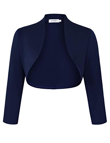 Clearlove Damen Bolero Elegant Strickjacke Kurz 3/4 Ärmel Schulterjacke,Dunkelblau-Upgrade,S