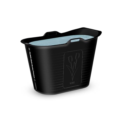 FlinQ Mobile Badewanne für Dusche - Geeignet für Erwachsene - Auch als Eistonne - Mit Ablaufschlauch und Thermometer - Schwarz - 165 Liter
