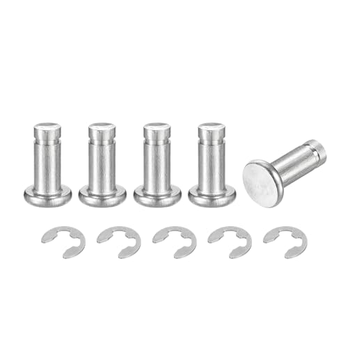 QUARKZMAN 5er Set M5x12mm 304 Edelstahl Zylindrischer Wellensicherungsring Positionierungsstift, Flachkopf gerillter Scharnierzylinder Positionierungsstift mit E-Clip Sicherungsring, Silber