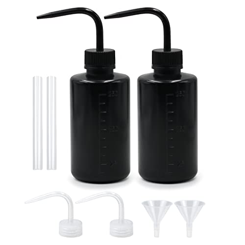 Episkey 2 Stück Spritzflasche 250ml, Kunststoff Squeeze Flasche Laborflasche Waschflasche aus LDPE Material, Quetschflasche für Laborreinigung Pflanzenbewässerung (Schwarz, 250ml)