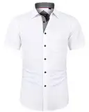 J.VER Hemd Herren Kurzarm Freizeithemd Männer Bügelleichte Oberteile Sommerhemd Business Casual Shirt, Weiß Schwarz, L