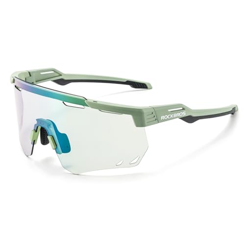 ROCKBROS Selbsttönend Sonnenbrille Fahrradbrillen Photochromatische Sportbrille für Damen und Herren UV400 Schutz TR90 Rahmen Radsport Grün