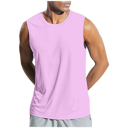 QWUVEDS Herren Sommer Einfarbige Weste Mode Lässig Vintage Wash Ärmelloses T-Shirt Weste Top Tank Top Satin Ärmelloses T-Shirt für Herren T-Shirt Sport Herren (Rose Gold, M)