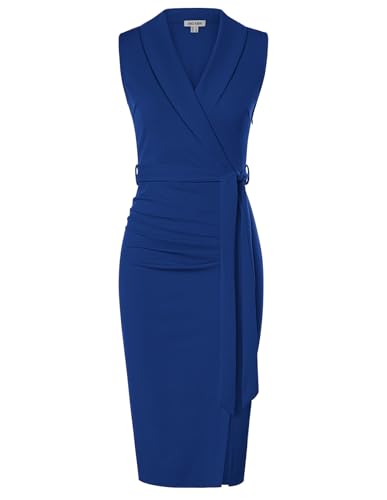 GRACE KARIN Damen Sommer Königsblau Kleider Reverskragen Elegant Bodycon Businesskleider Hochzeitsgäste Kleider 38